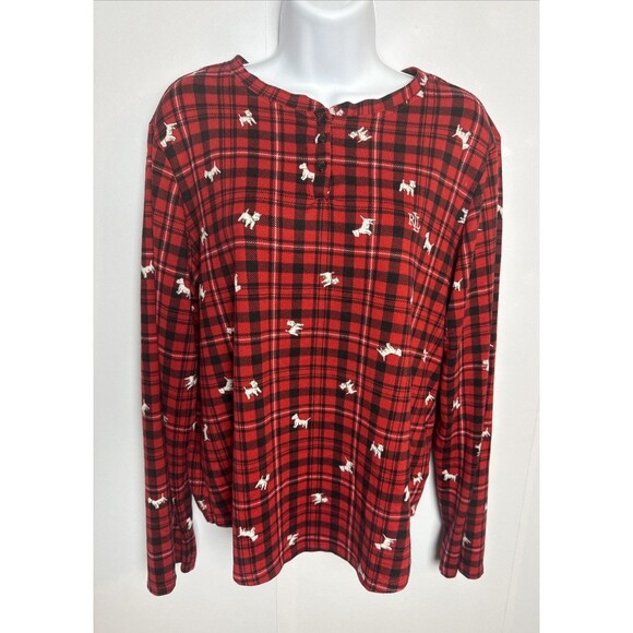 Lauren Ralph Lauren Womens Large Plaid Flannel Sleep Top Monogram Nightshirt‎ - Picture 1 of 9